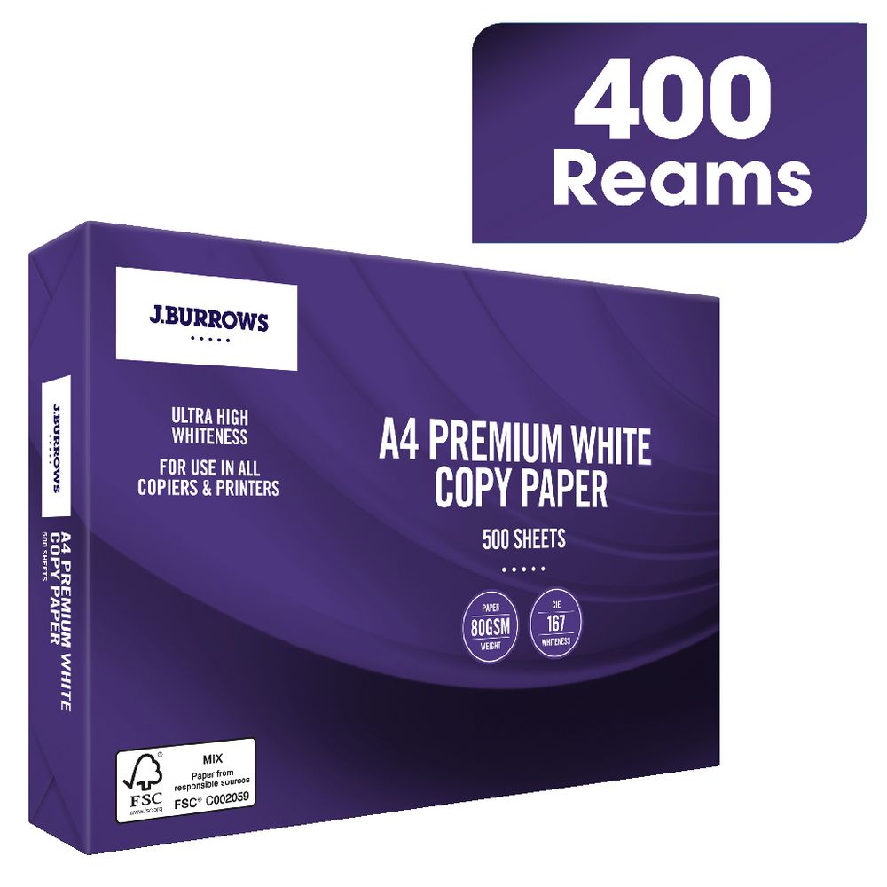 J.Burrows 80gsm Premium A4 Copy Paper 400 Ream Pallet