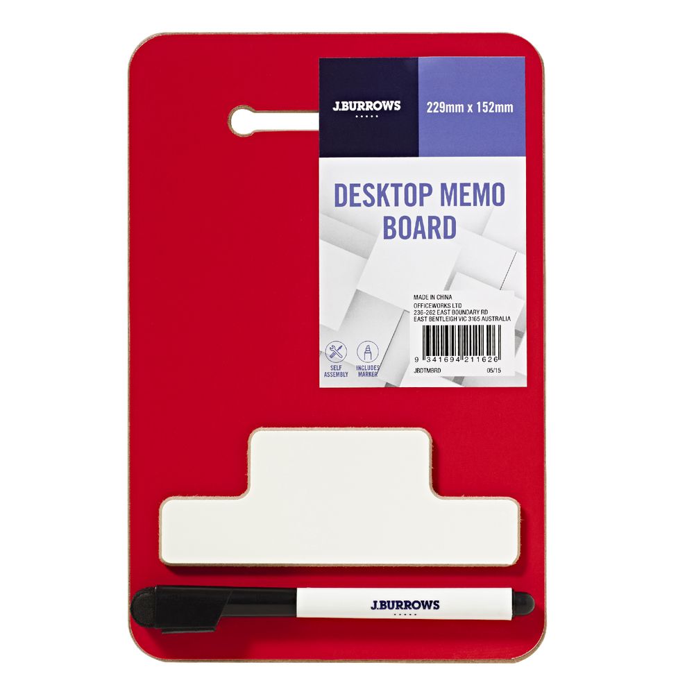 J.Burrows Desktop Memo Board 152 x 229mm Red Officeworks