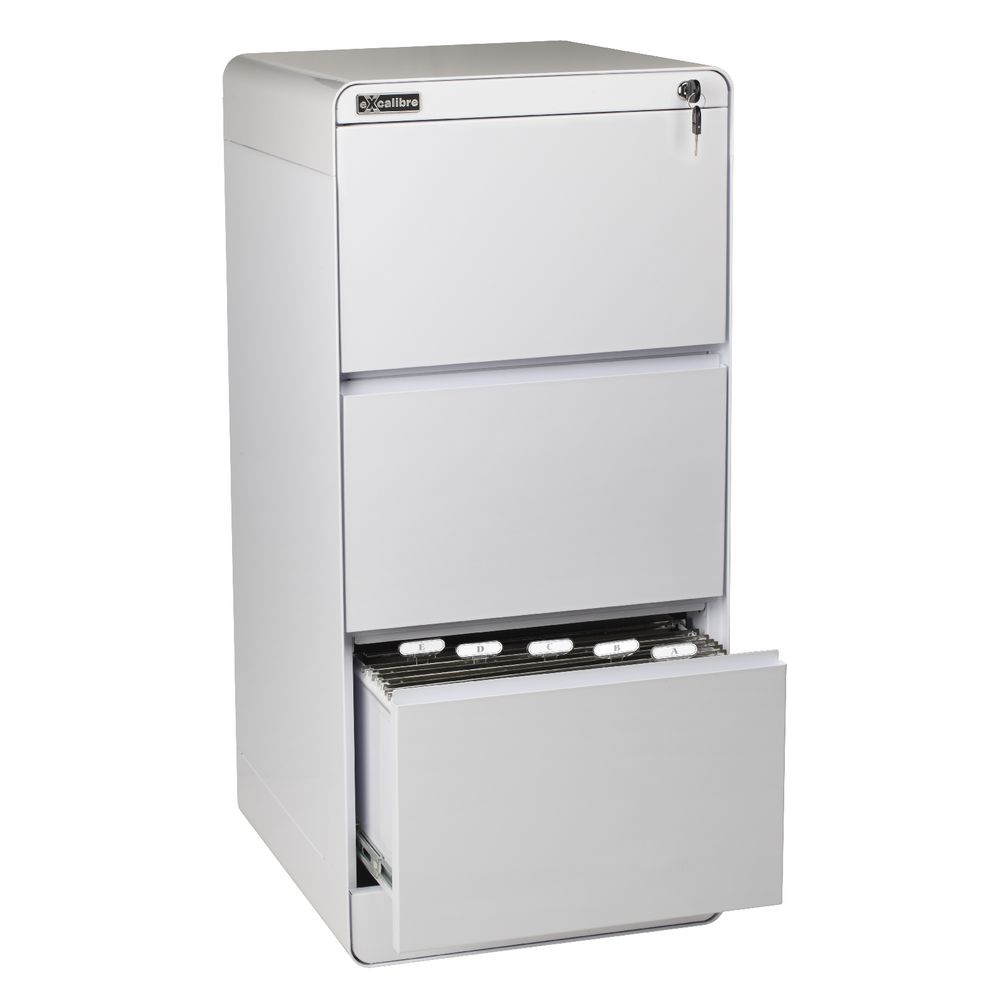 Excalibre 3 Drawer Filing Cabinet White
