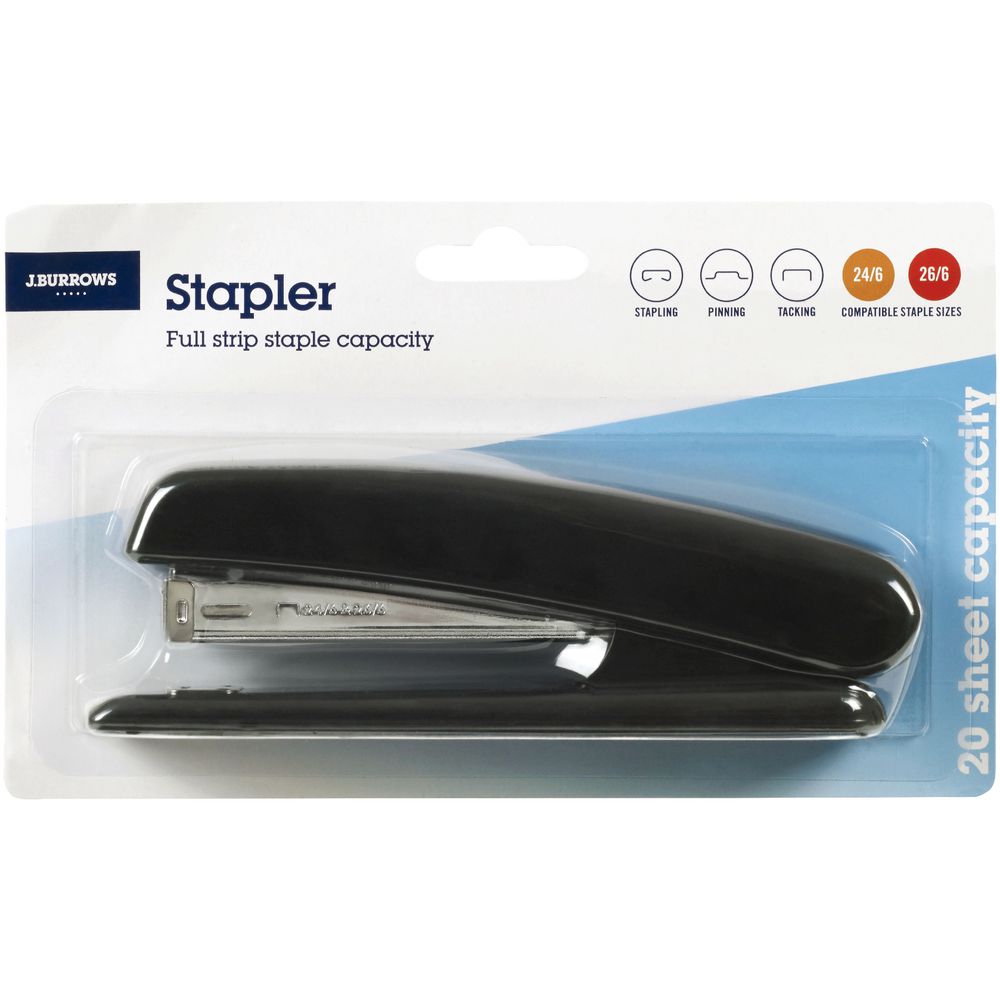 J.Burrows Full Strip Plastic Stapler Black