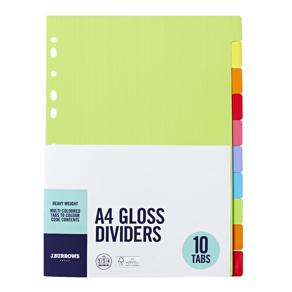 J.Burrows A4 10 Tab Gloss Dividers