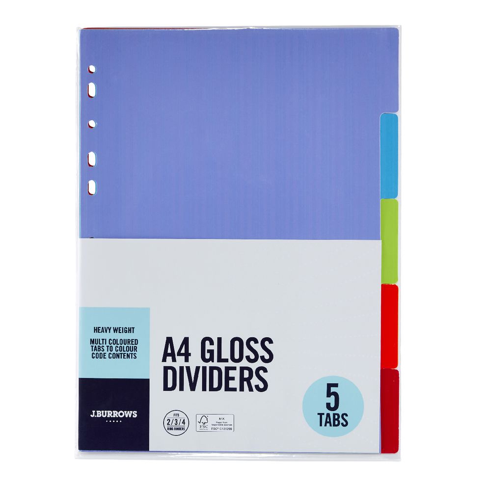 J.Burrows A4 5 Tab Gloss Dividers