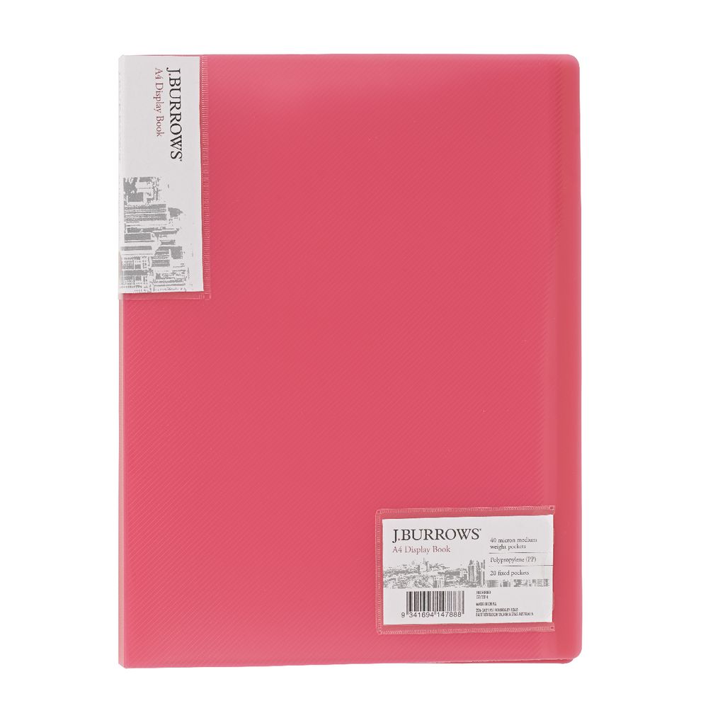 J.Burrows Ice Display Book A4 20 Pocket Fixed Pink