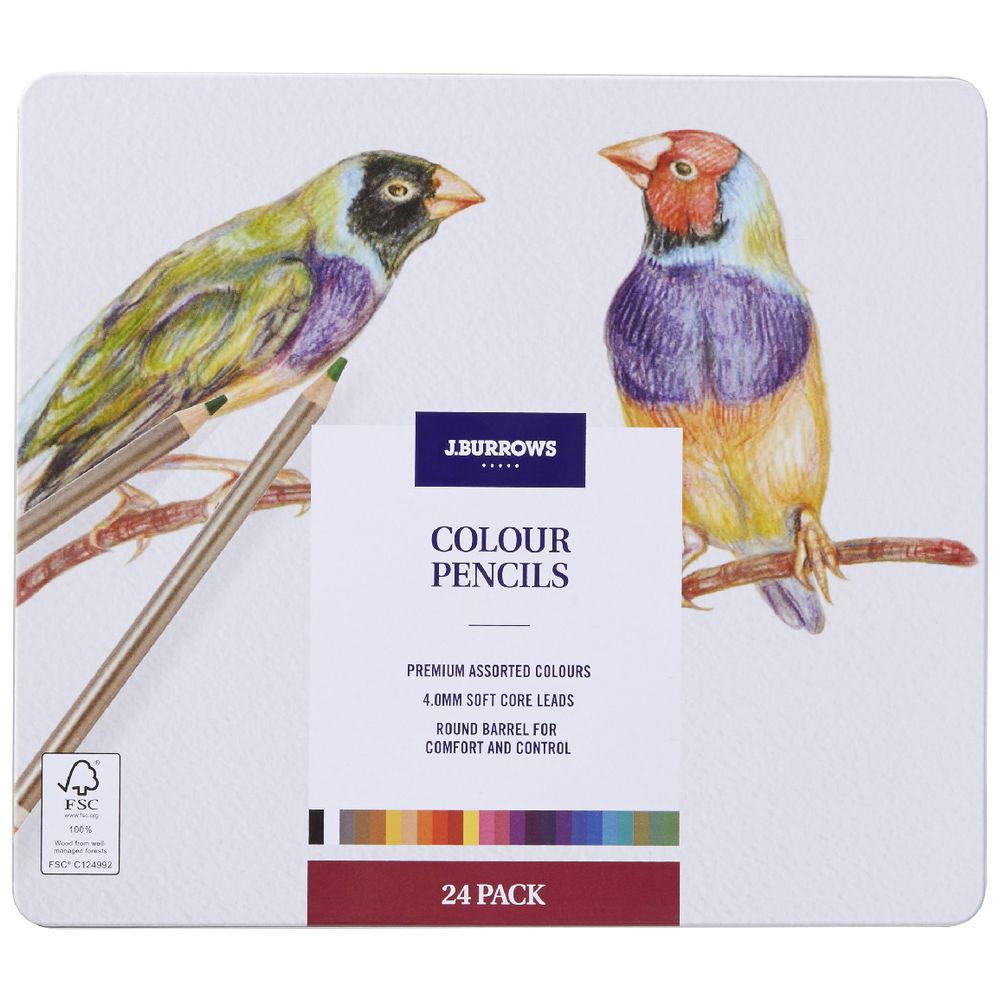J.Burrows Artist Coloured Pencils 24 Pack