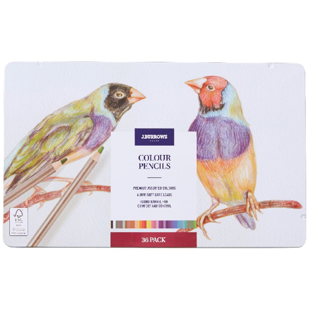 J.Burrows Artist Coloured Pencils 36 Pack
