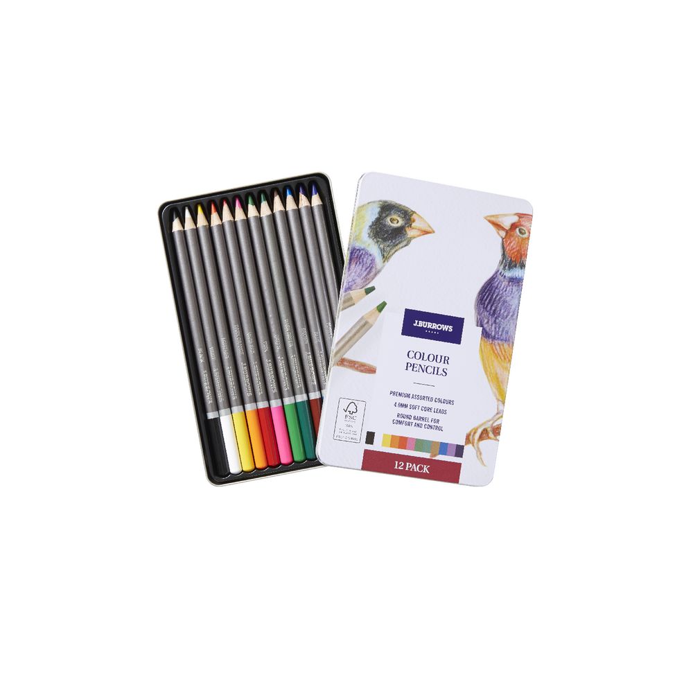 J.Burrows Artist Coloured Pencils 12 Pack