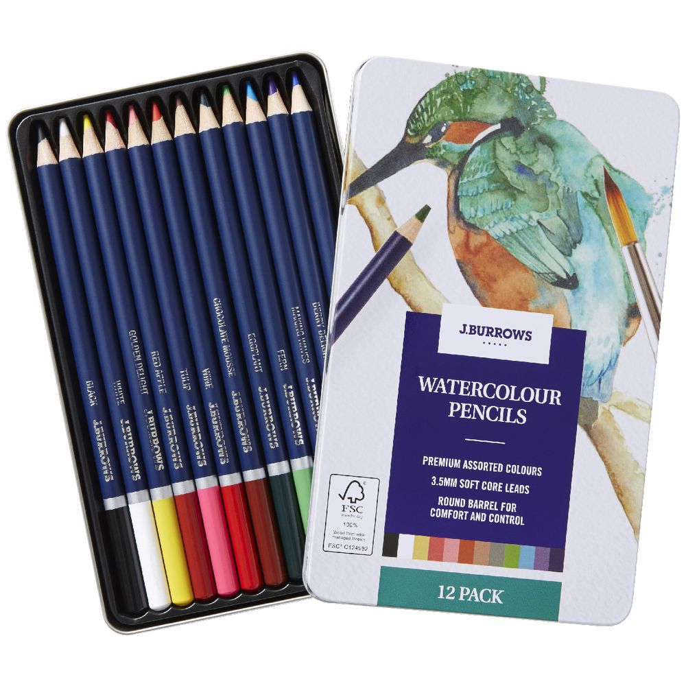 J.Burrows Watercolour Pencils 12 Pack