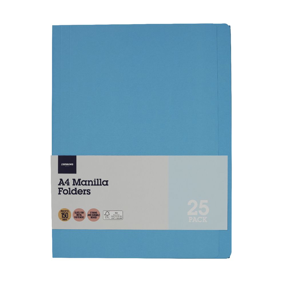 J.Burrows Manila Folder A4 Navy 25 Pack