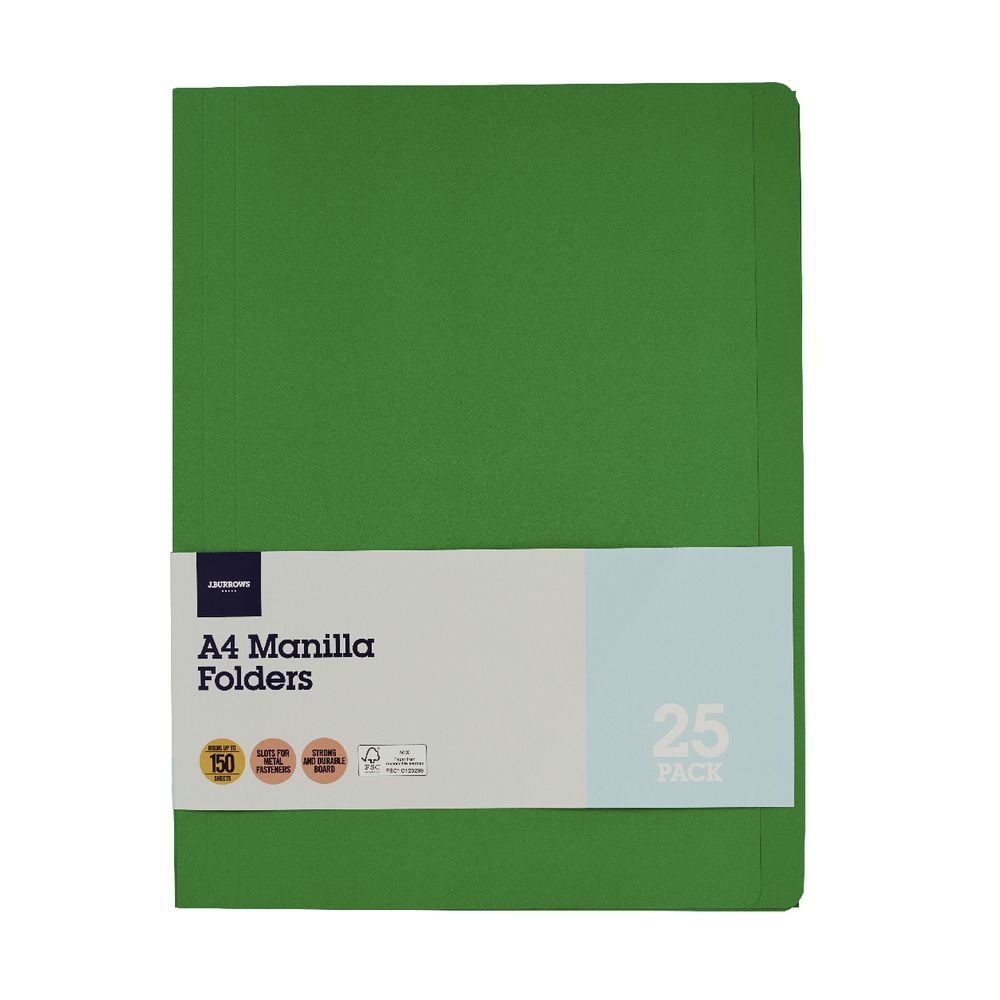 J.Burrows Manila Folder A4 Green 25 Pack