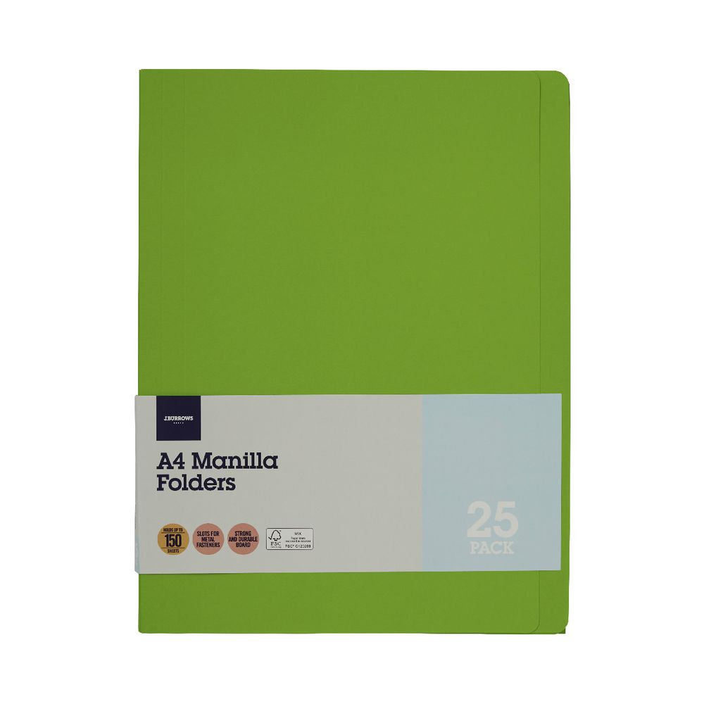 J.Burrows Manila Folder A4 Lime 25 Pack