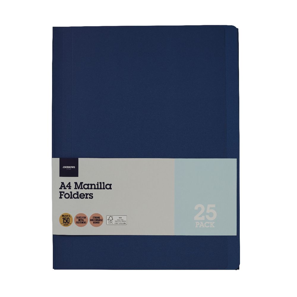 J.Burrows Manila Folder A4 Navy 25 Pack
