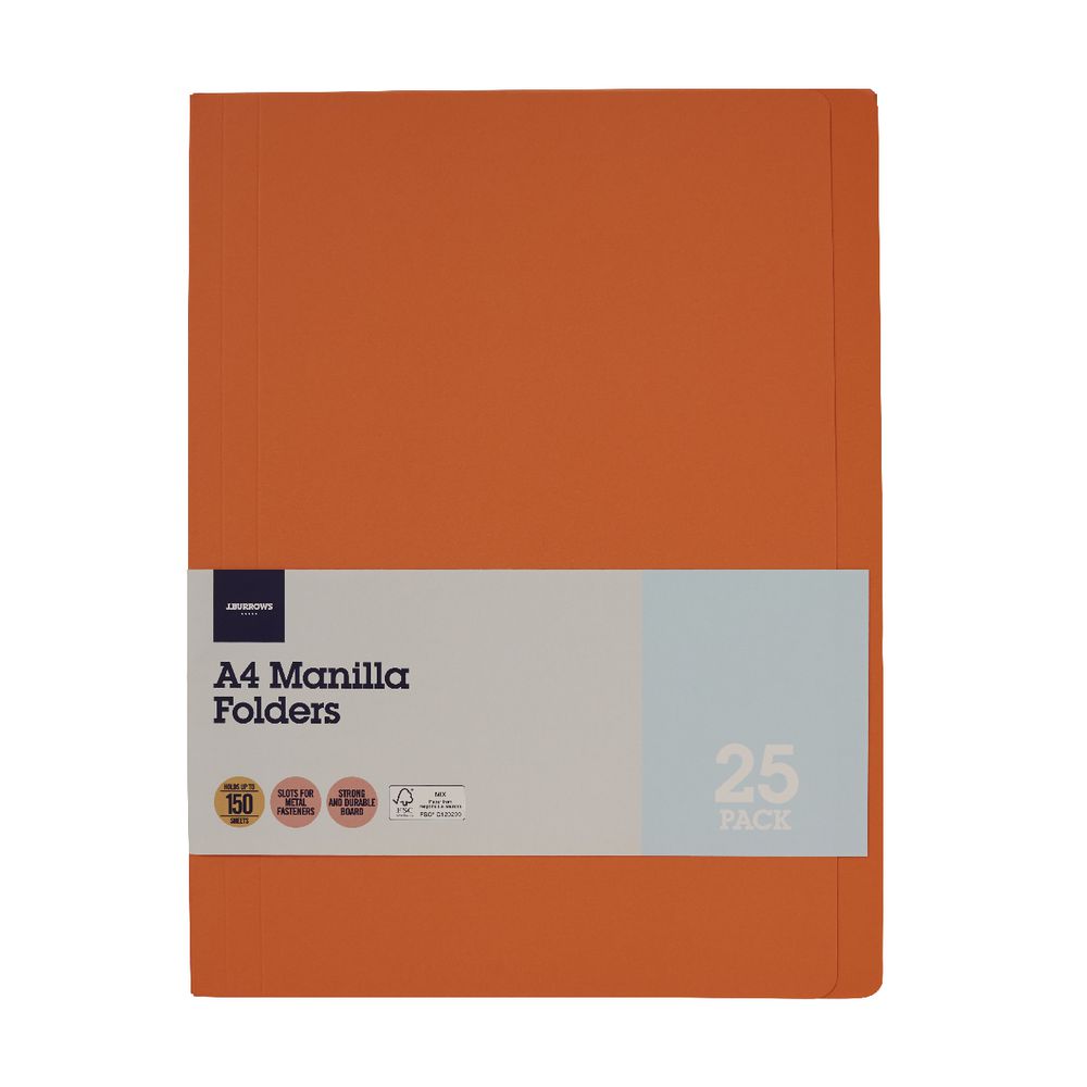 J.Burrows Manila Folder A4 Orange 25 Pack