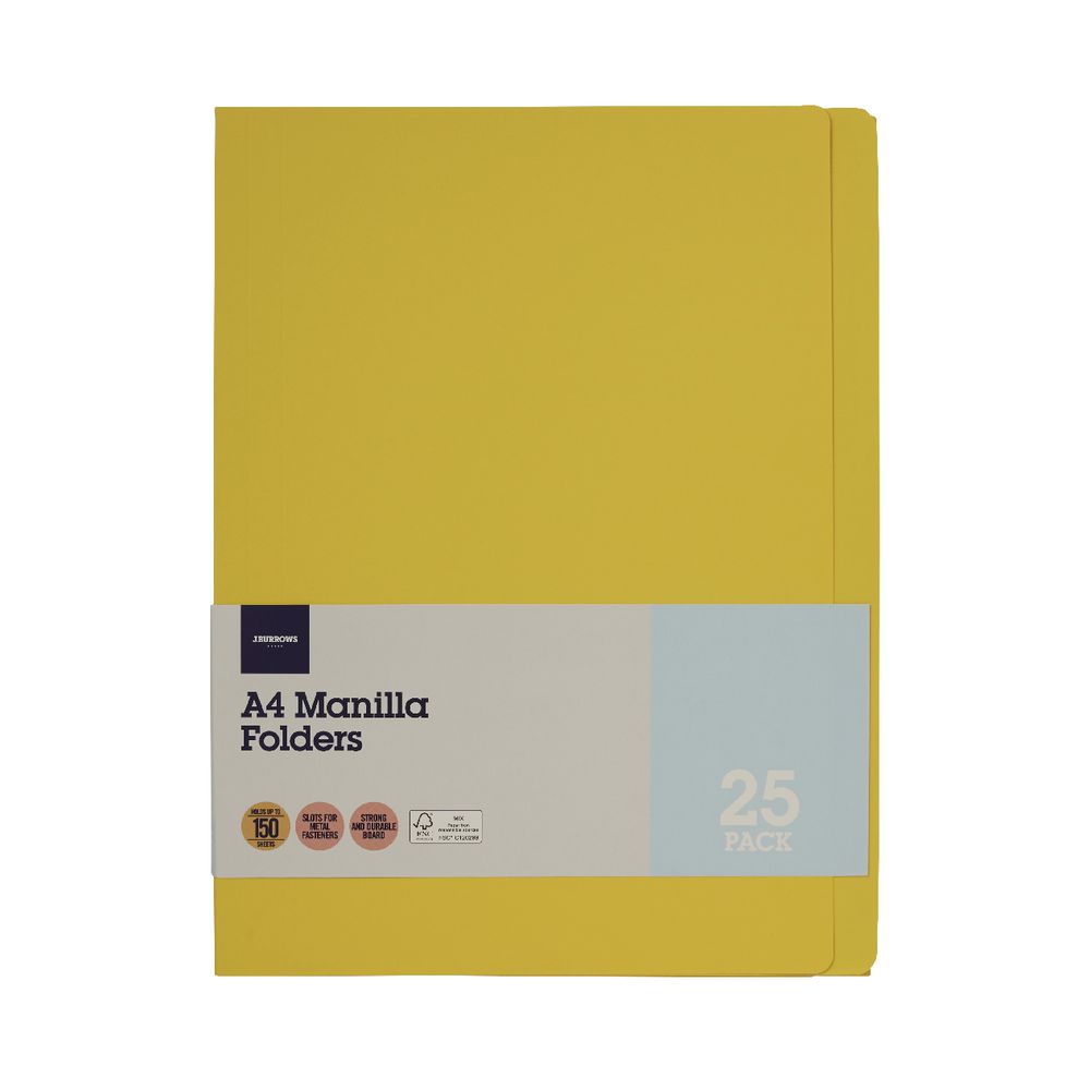 J.Burrows Manila Folder A4 Yellow 25 Pack