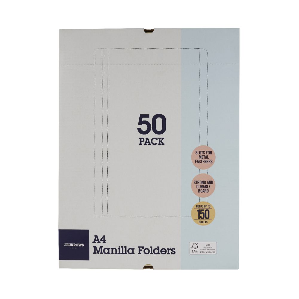 J.Burrows Manila Folder A4 Buff 50 Pack