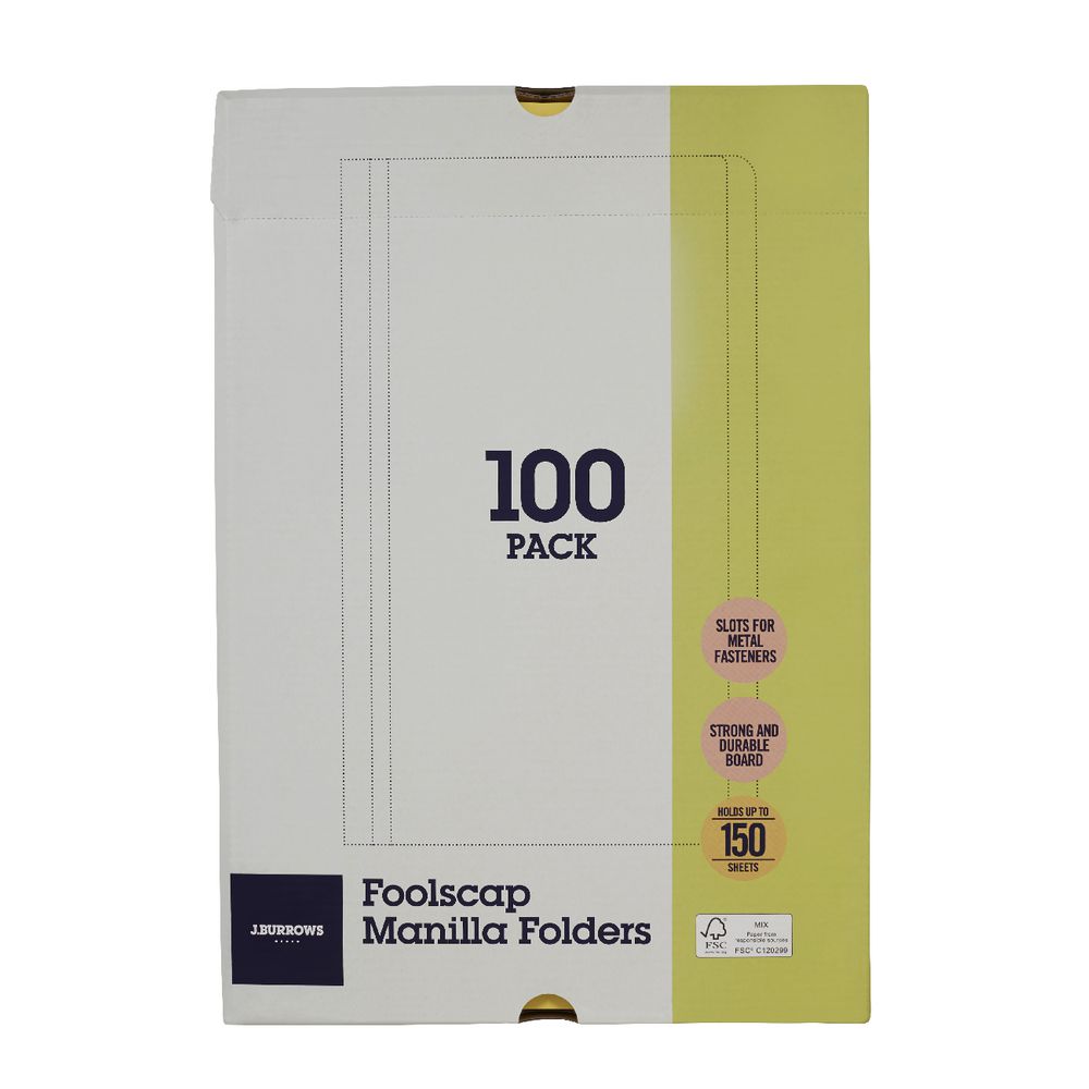 J.Burrows Manila Folder Foolscap Yellow 100 Pack