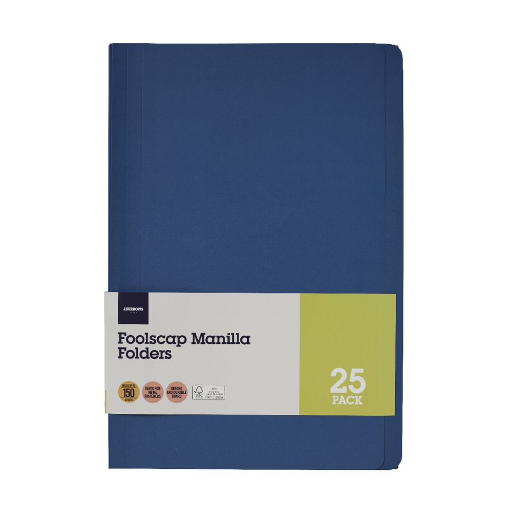 J.Burrows Manila Folder Foolscap Navy 25 Pack