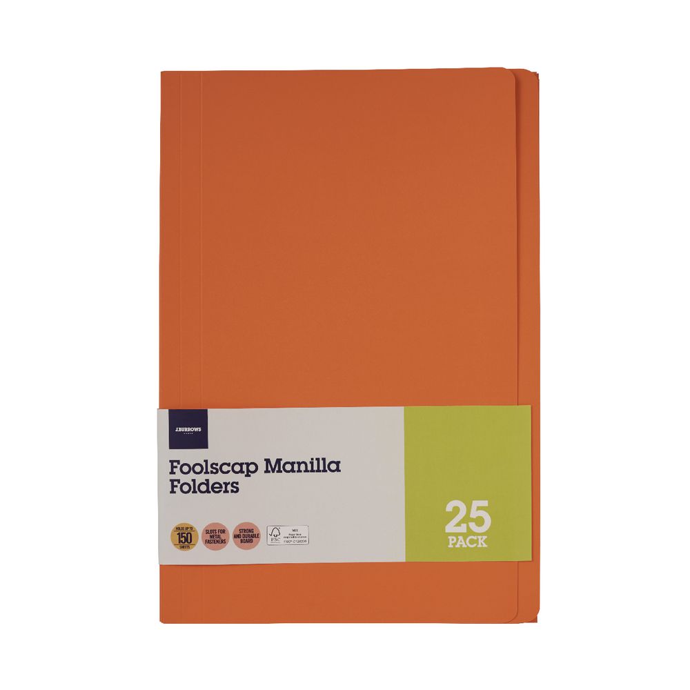 J.Burrows Foolscap Manila Folder Orange 25 Pack
