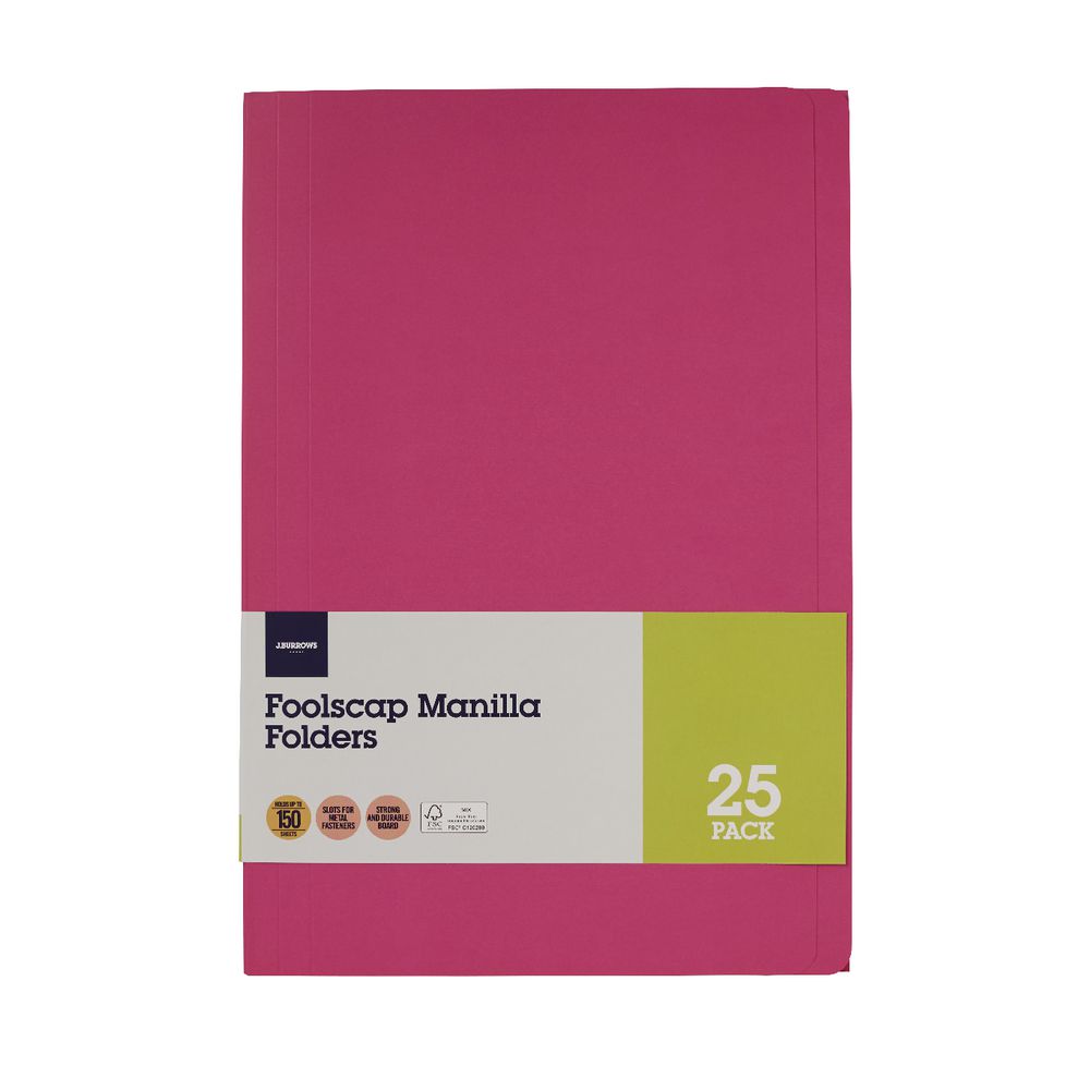 J.Burrows Foolscap Manila Folder Pink 25 Pack