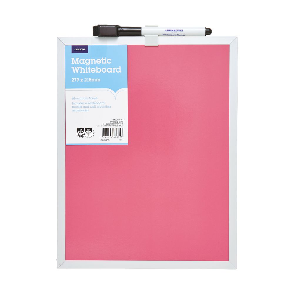 J.Burrows Aluminium Whiteboard 215 x 279mm Pink Officeworks