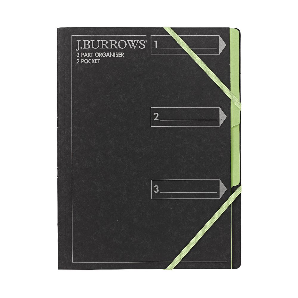 J.Burrows A4 3 Part Organiser Pressboard Assorted Colours