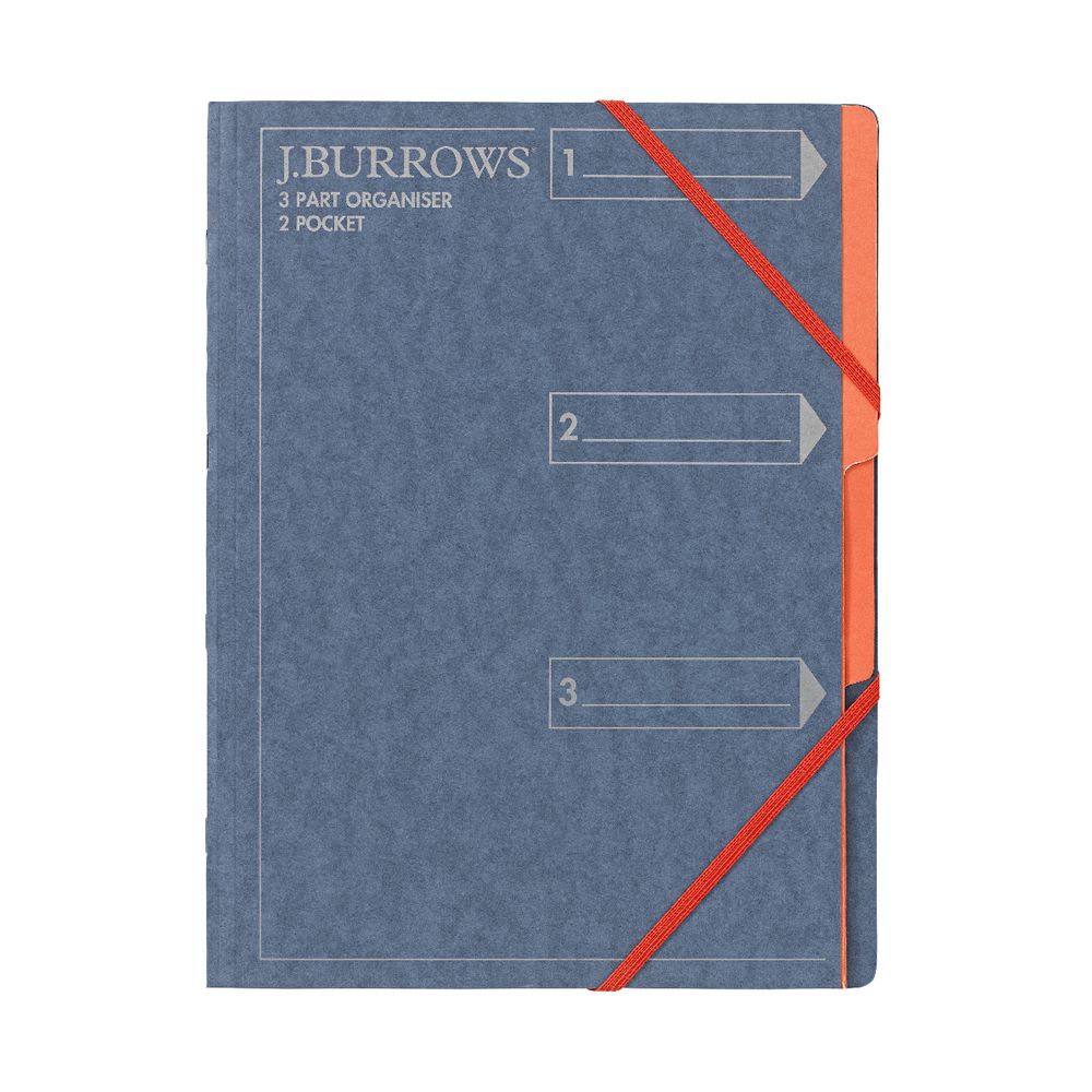 J.Burrows A4 3 Part Organiser Pressboard Assorted Colours