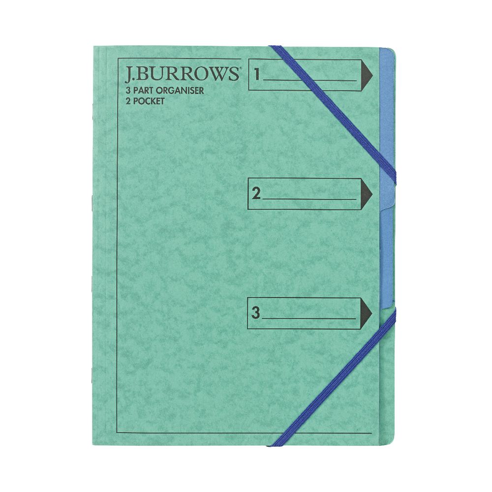 J.Burrows A4 3 Part Organiser Pressboard Assorted Colours