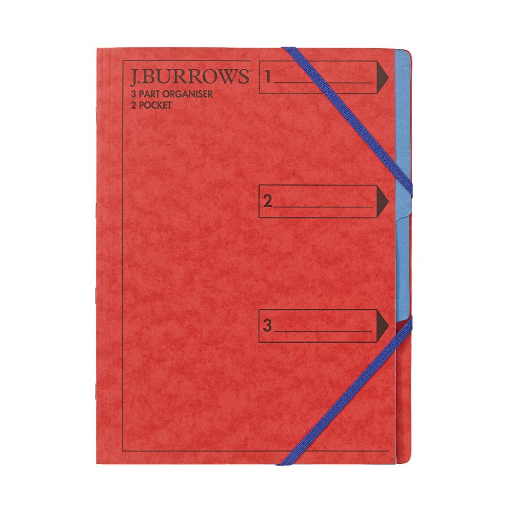 J.Burrows A4 3 Part Organiser Pressboard Assorted Colours