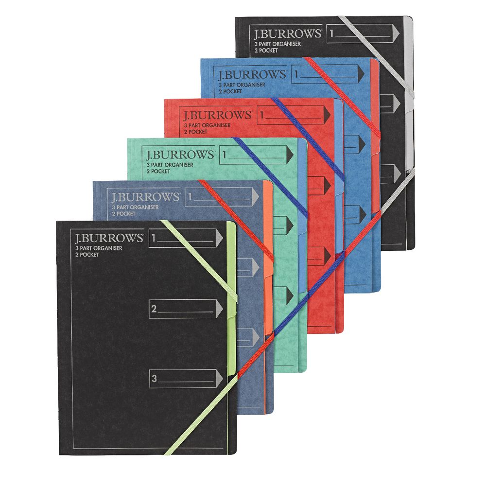 J.Burrows A4 3 Part Organiser Pressboard Assorted Colours