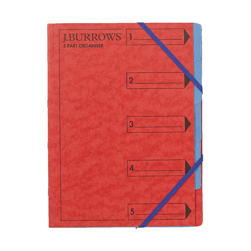 J.Burrows A4 5 Part Organiser Pressboard Assorted Colours