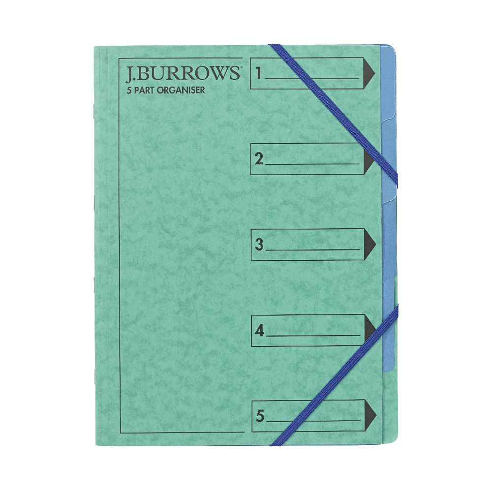 J.Burrows A4 5 Part Organiser Pressboard Assorted Colours