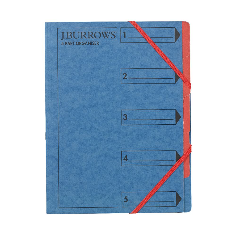 J.Burrows A4 5 Part Organiser Pressboard Assorted Colours