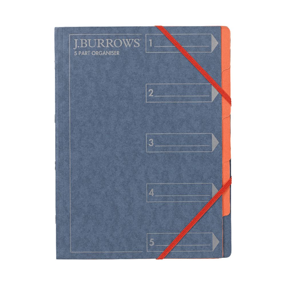 J.Burrows A4 5 Part Organiser Pressboard Assorted Colours