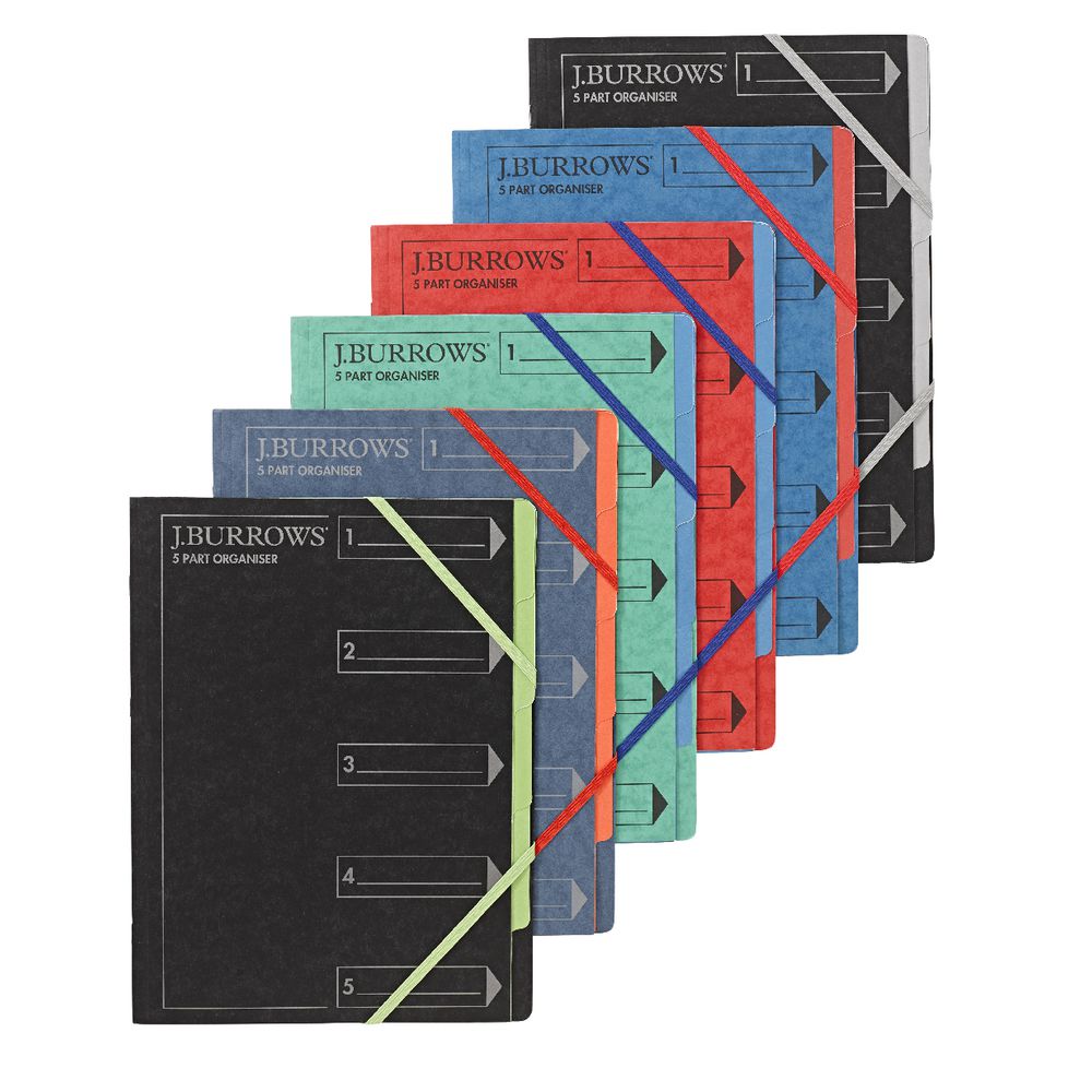 J.Burrows A4 5 Part Organiser Pressboard Assorted Colours