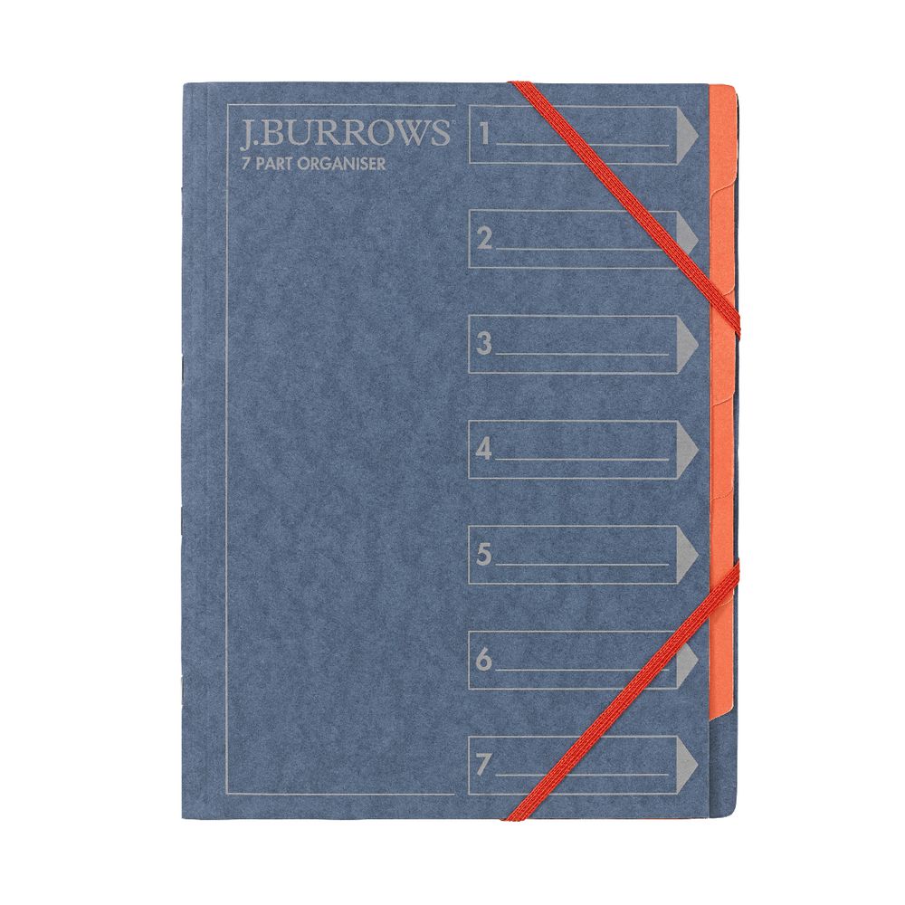 J.Burrows A4 7 Part Organiser Pressboard Assorted Colours