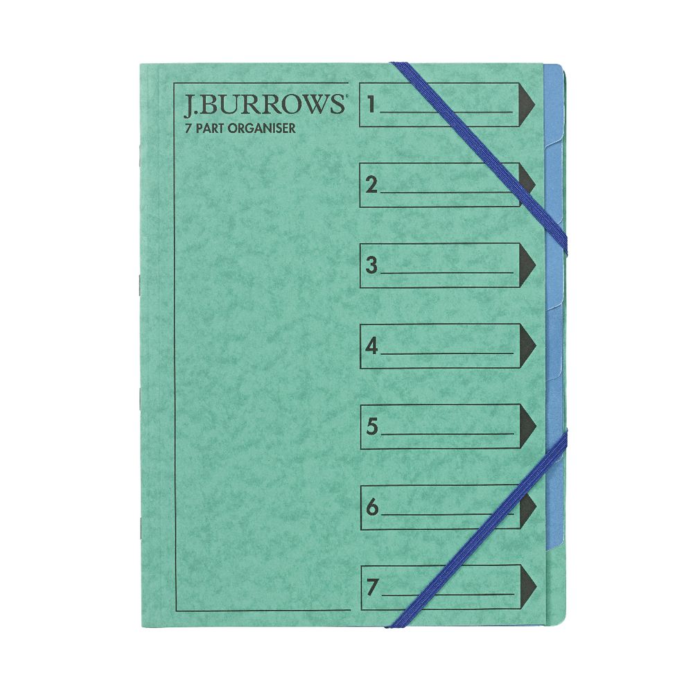 J.Burrows A4 7 Part Organiser Pressboard Assorted Colours