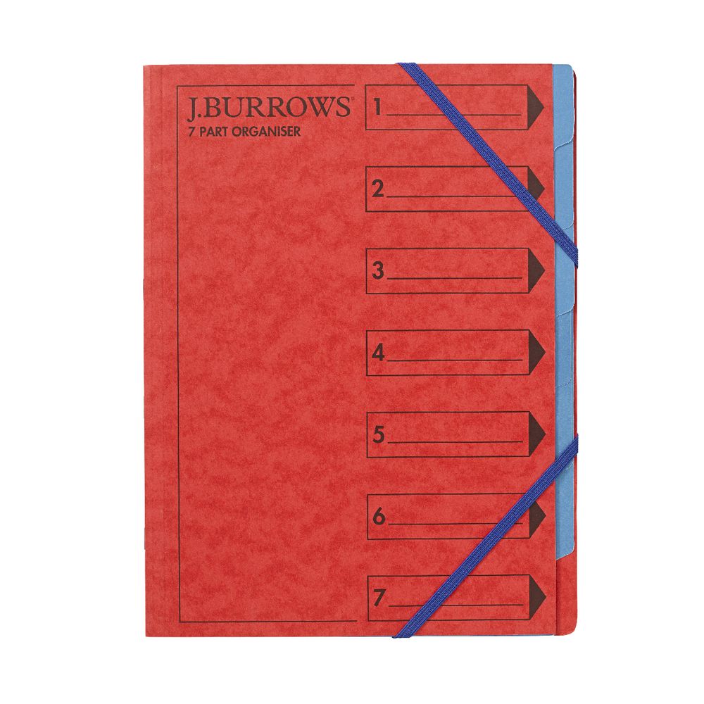 J.Burrows A4 7 Part Organiser Pressboard Assorted Colours
