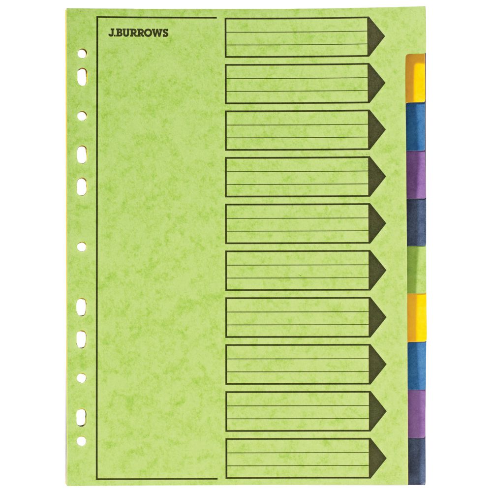 J.Burrows A4 Pressboard Index Dividers 10 Tab