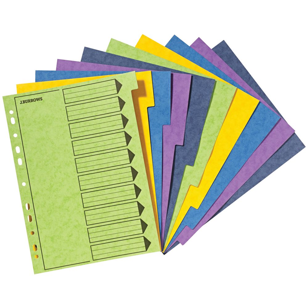 J.Burrows A4 Pressboard Index Dividers 10 Tab