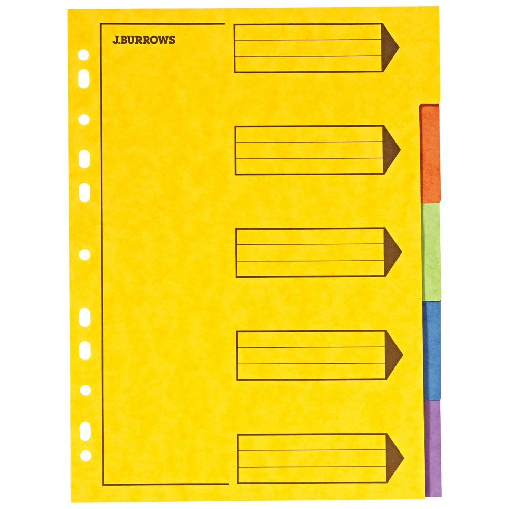J.Burrows A4 Pressboard Index Dividers 5 Tab
