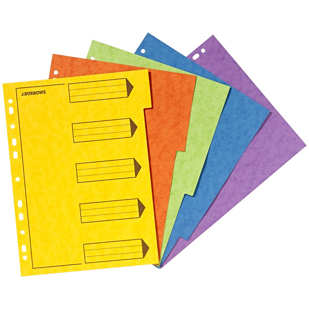 J.Burrows A4 Pressboard Index Dividers 5 Tab