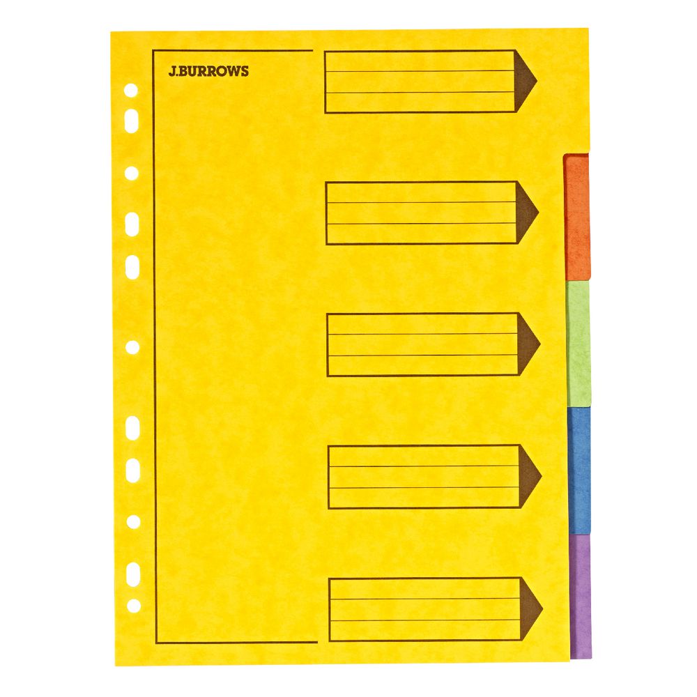 J.Burrows A4 5 Tab Pressboard Index Dividers