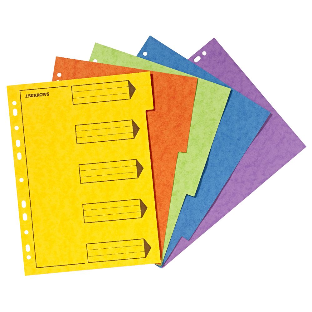 J.Burrows A4 5 Tab Pressboard Index Dividers
