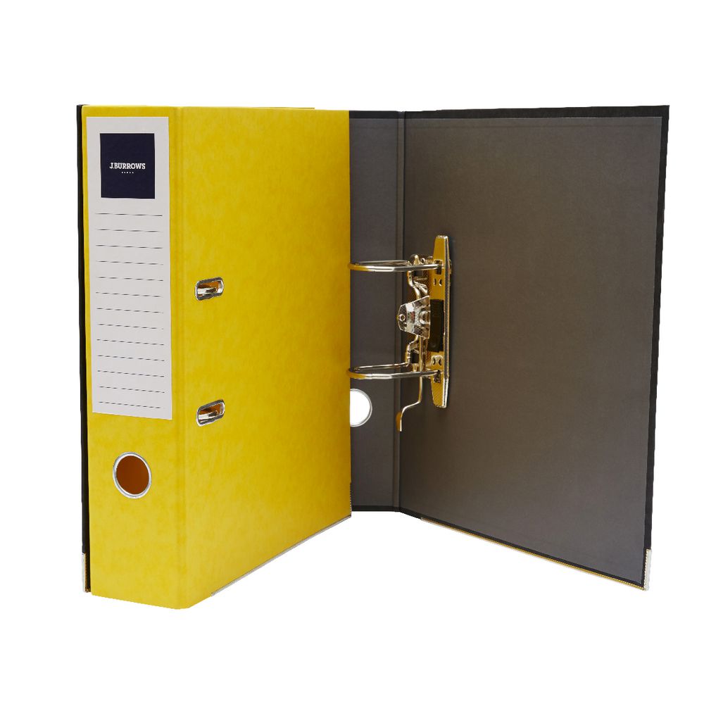 J.Burrows Pressboard Lever Arch File A4 2 Ring Yellow