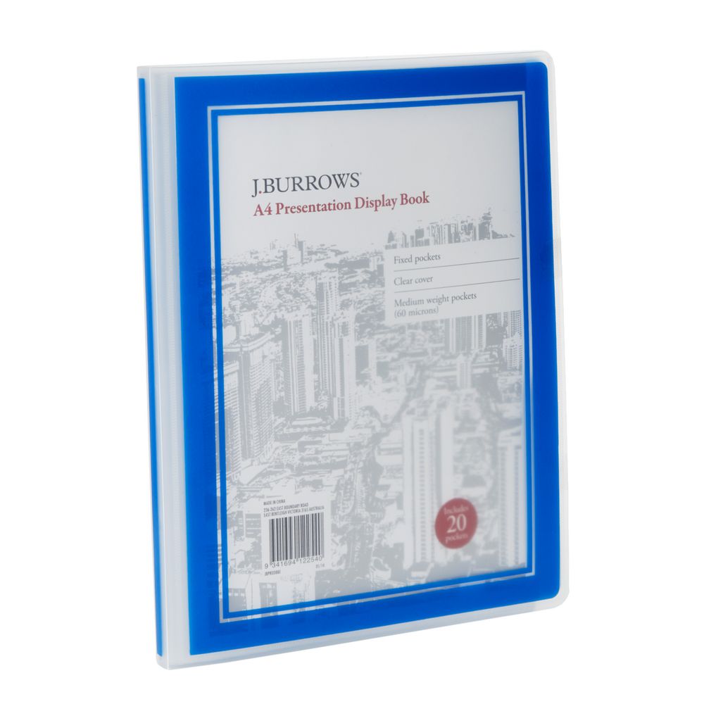 J.Burrows Presentation Display Book A4 20 Pocket Fixed Blue
