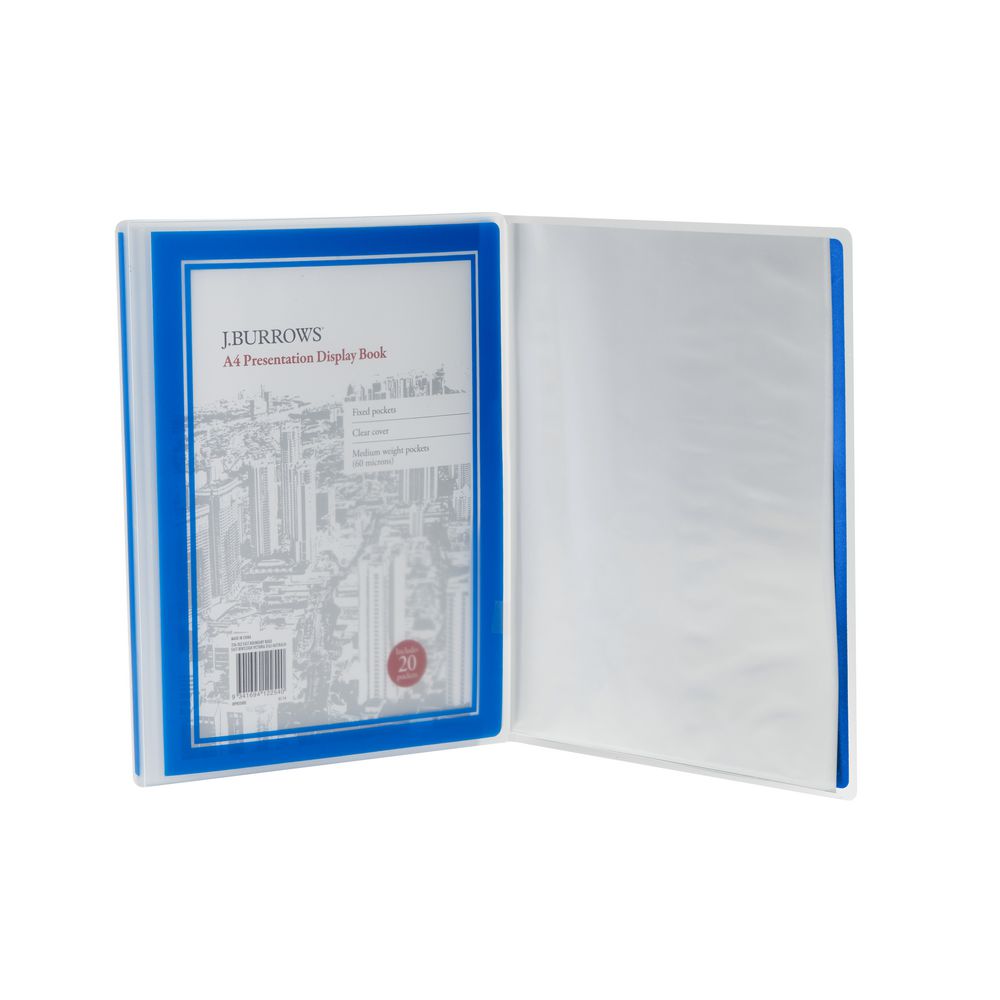 J.Burrows Presentation Display Book A4 20 Pocket Fixed Blue