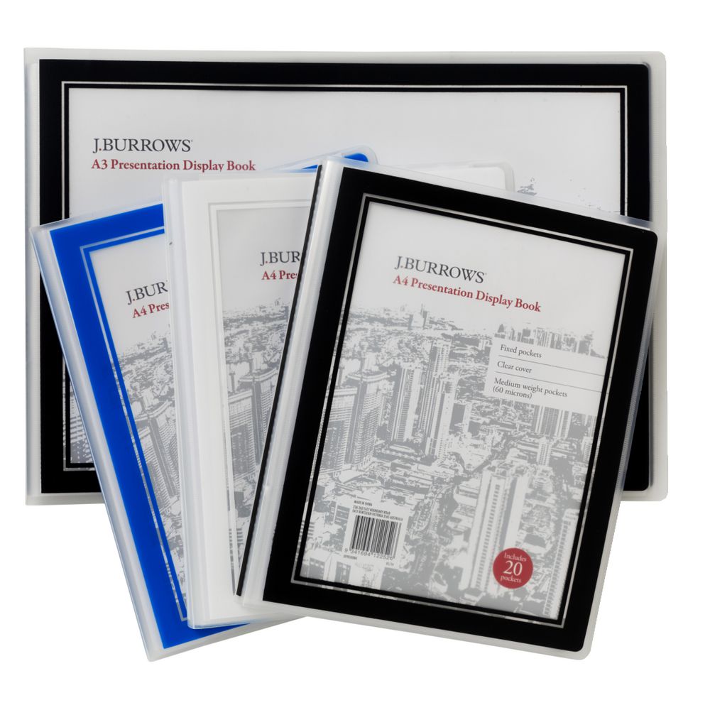 J.Burrows Presentation Display Book A4 20 Pocket Fixed Black
