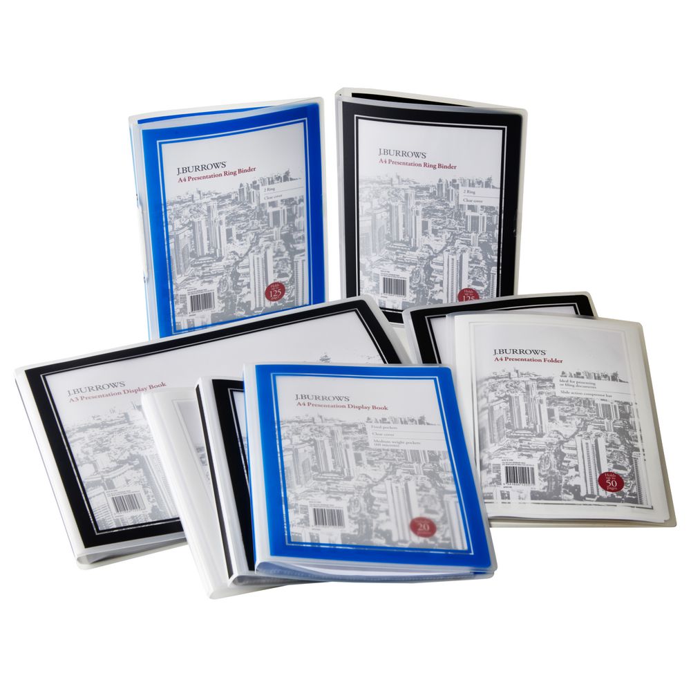 J.Burrows A4 Presentation Display Book with 20 Pockets White