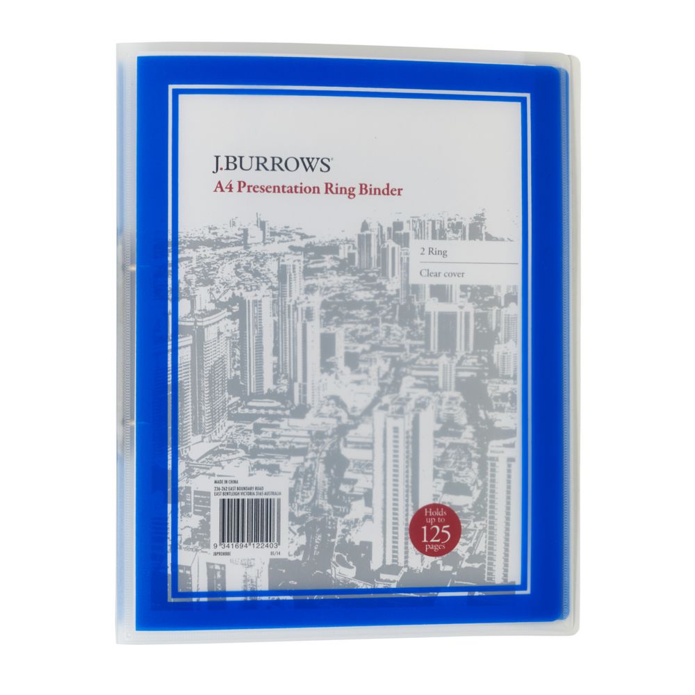 J.Burrows A4 2 D-Ring Presentation Binder Blue