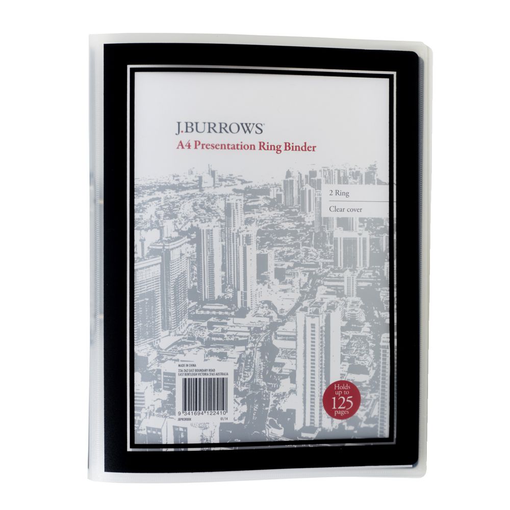 J.Burrows A4 2 D-Ring Presentation Binder Black