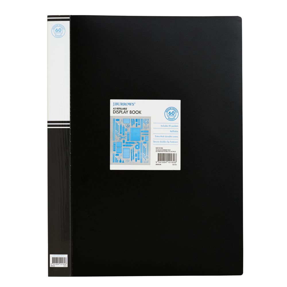 J.Burrows Display Book A3 20 Pocket Refillable Black